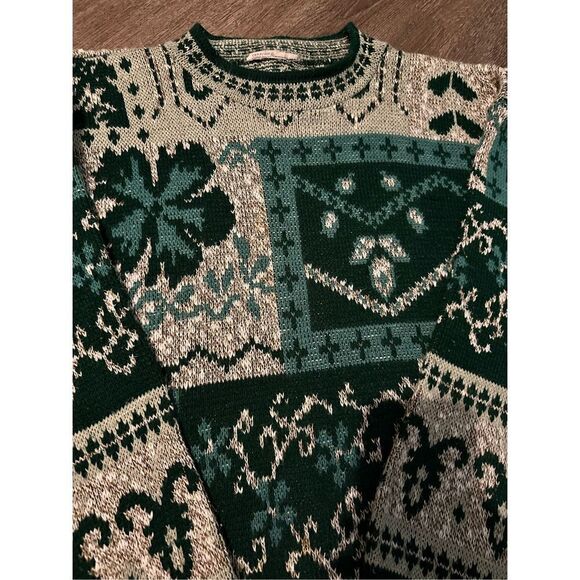 Vintage Carriage Court Womens Green Clover Abstract Knit Sweater Size L - Picture 5 of 9